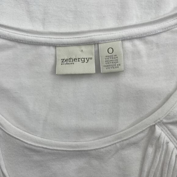 Zenergy by Chico’s Short Sleeve Fringed T Shirt Top White Tee Size 0/ S - Picture 6 of 6